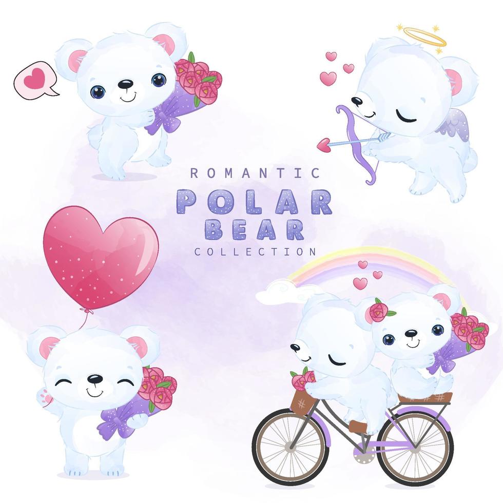 conjunto de ilustrações de urso polar adorável vetor