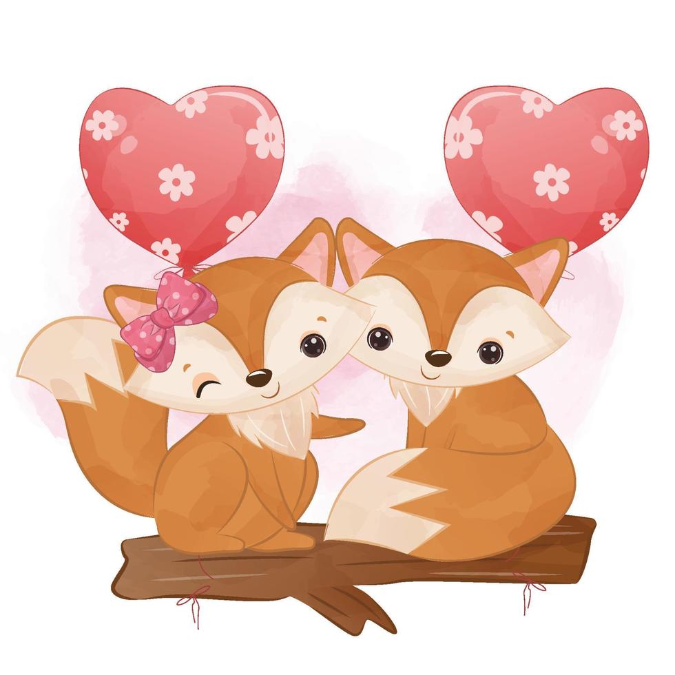 adorável ilustração de casal de raposa vetor