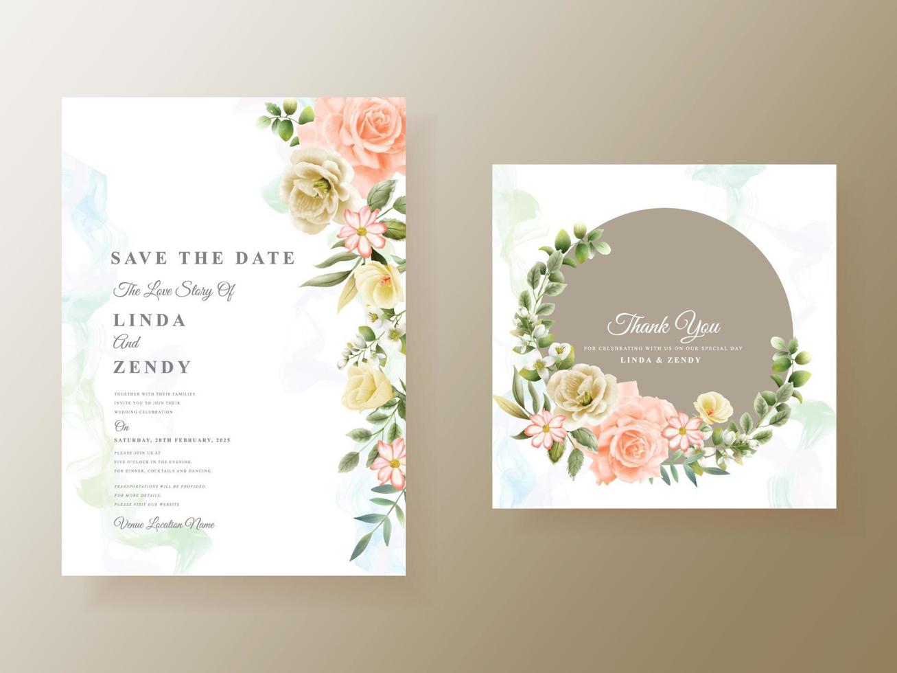 modelo de cartão de convite de casamento floral exclusivo vetor