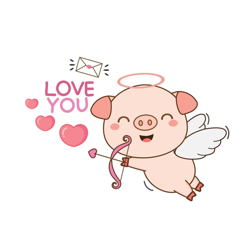 Cupido de porco bonito com coração e flecha. vetor