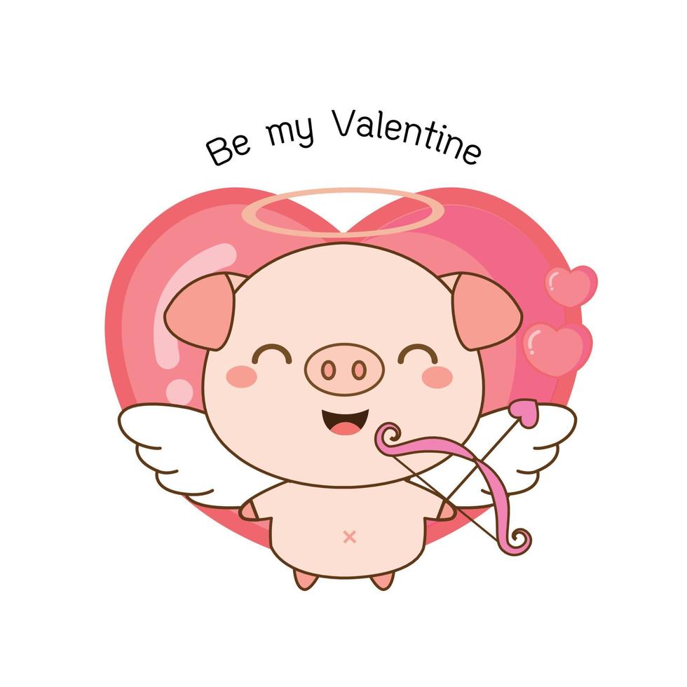 Cupido de porco bonito com grande coração e flecha. vetor