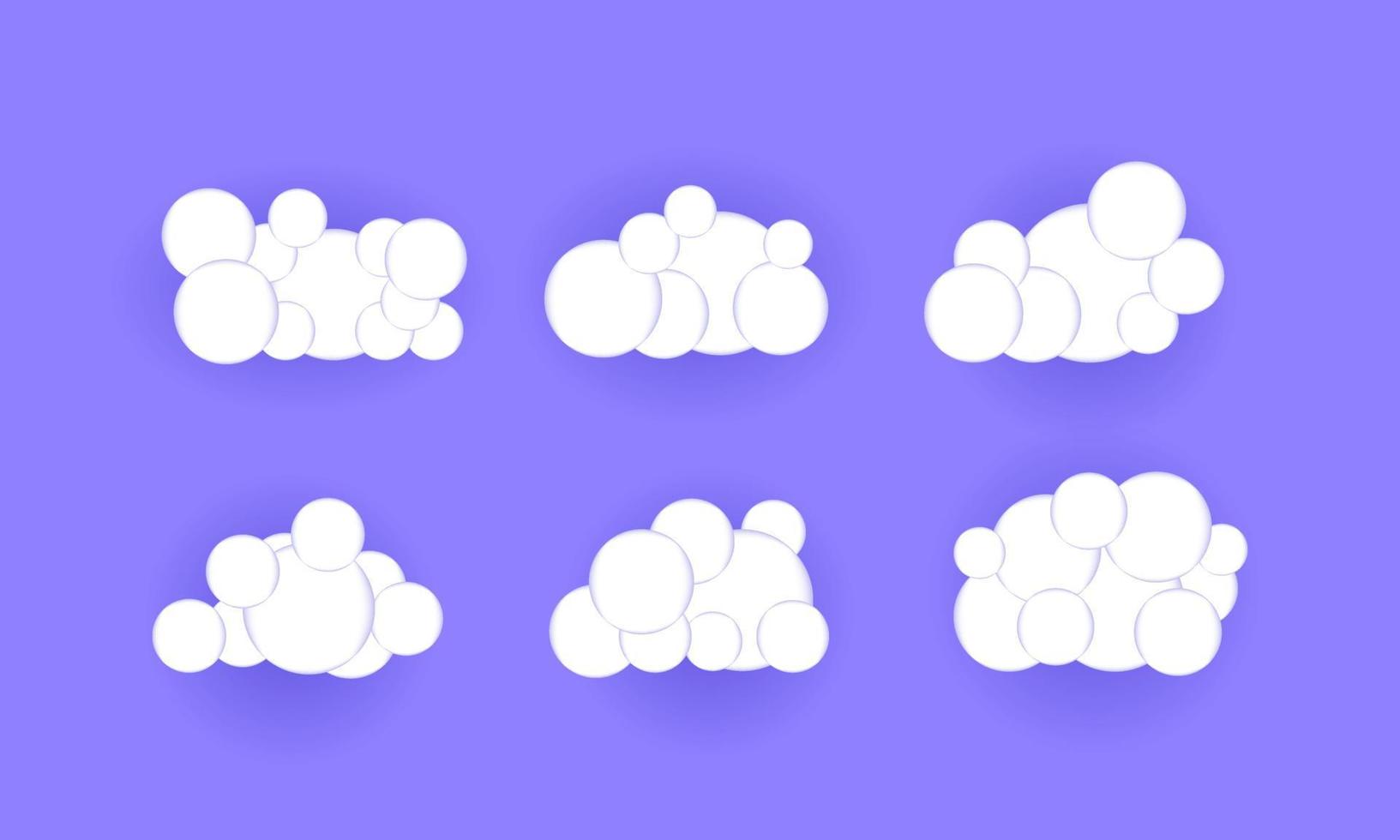 conjunto de nuvens realistas 3d roxas criativas de vetor isoladas