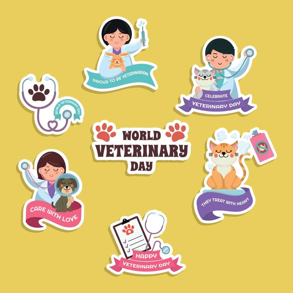 coleção de adesivos do dia mundial da veterinária vetor