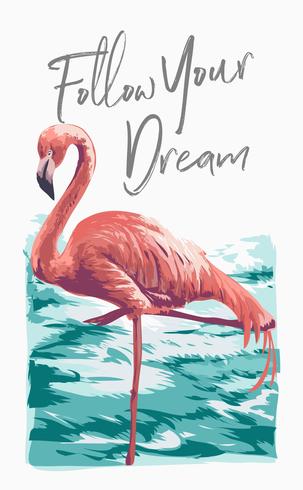 slogan com flamingo na ilustração da água vetor