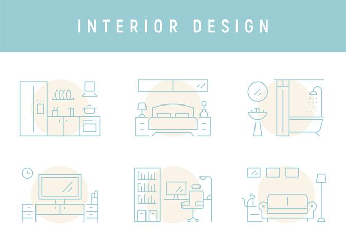 Design de interiores para cada quarto. vetor