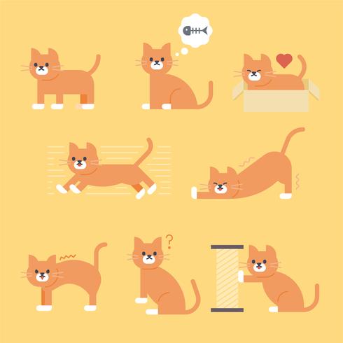 coleção de pose de gato fofo. ilustração vetorial animal. vetor