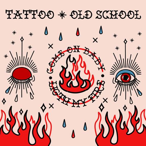 Tatuagem da velha escola. Olhos, taers e fogo vetor