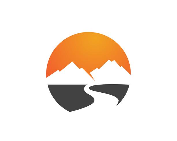 Logotipo da paisagem da natureza da montanha e molde dos ícones dos símbolos. vetor