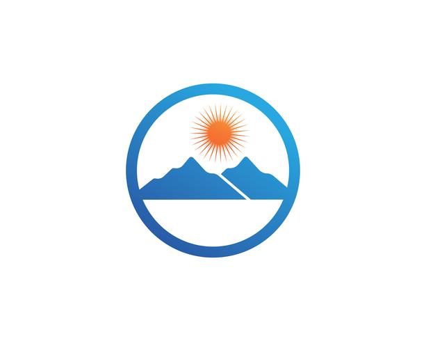 Logotipo da paisagem da natureza da montanha e molde dos ícones dos símbolos. vetor