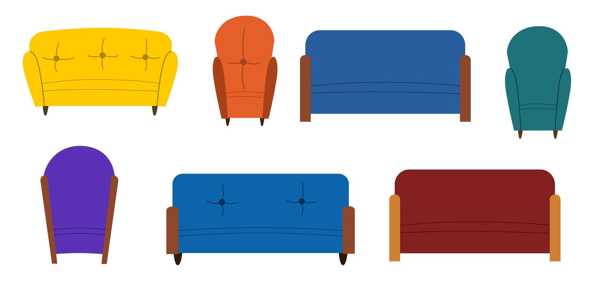 um conjunto de sofás e poltronas em estilo simples. vetor