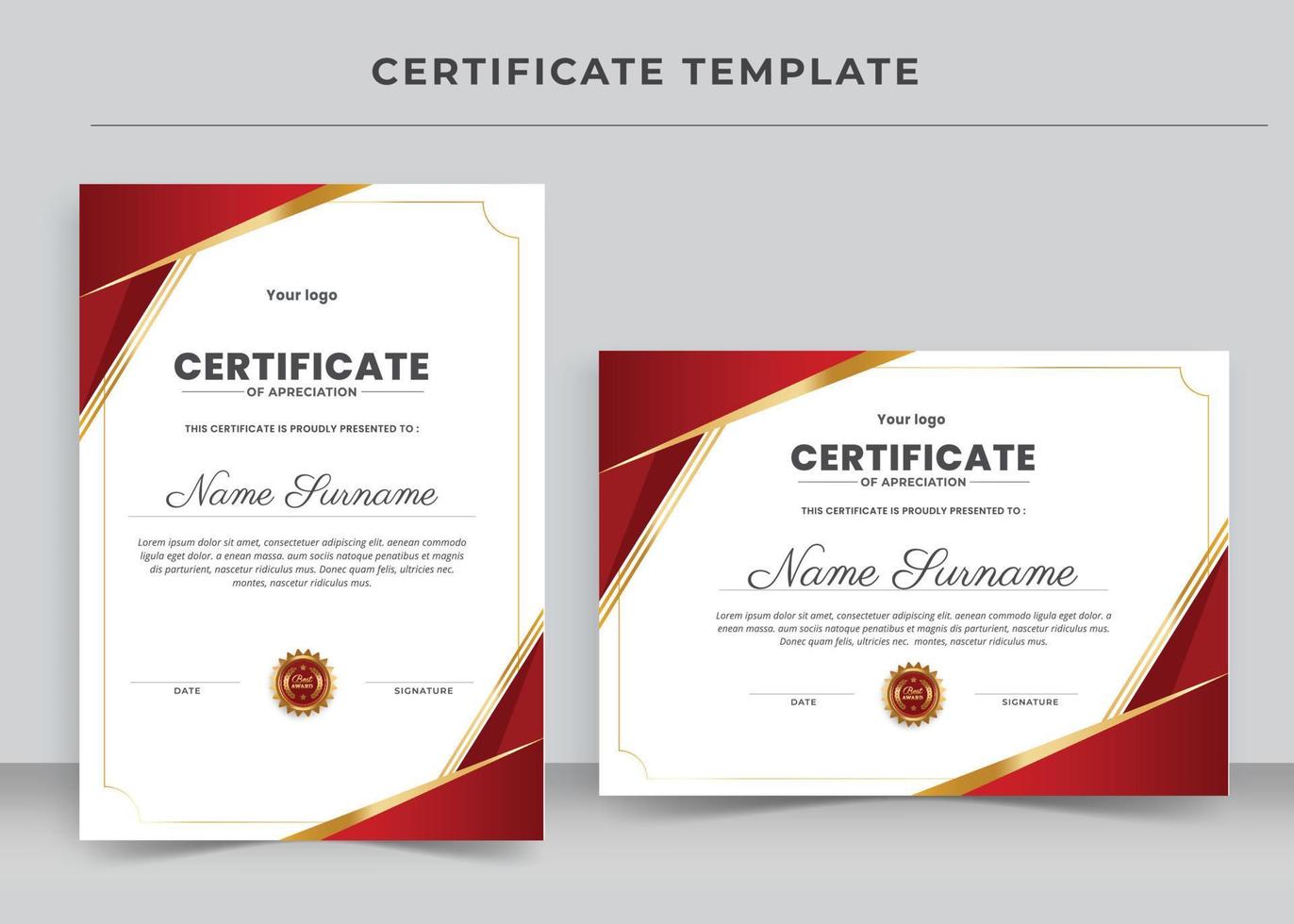 modelo de certificado de agradecimento, certificado de realização, diploma de prêmios vetor
