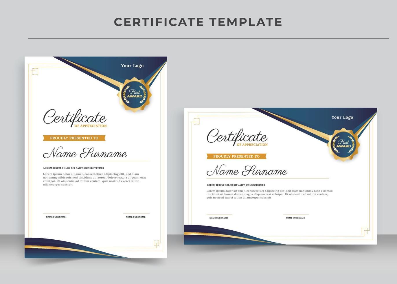 modelo de certificado de agradecimento, certificado de realização, diploma de prêmios vetor