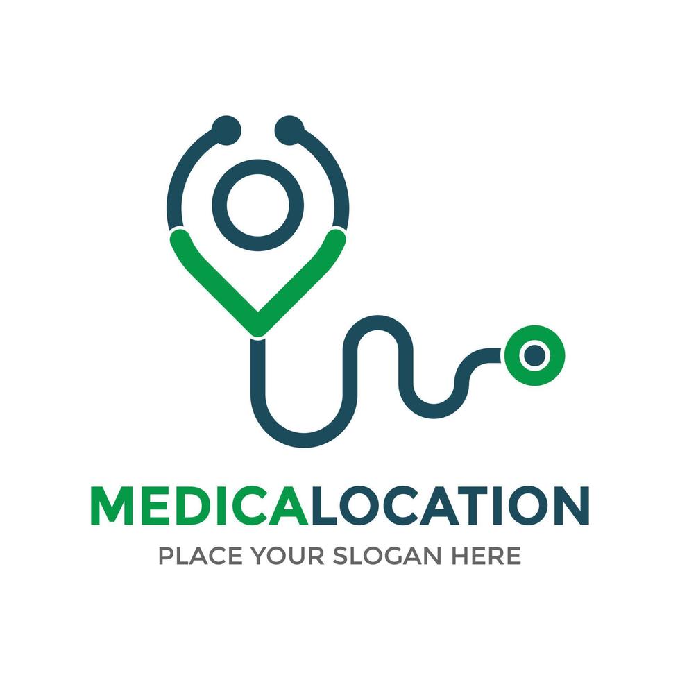 modelo de logotipo de vetor de localização médica. este design usa o símbolo do estetoscópio. negócio de saúde adequado.