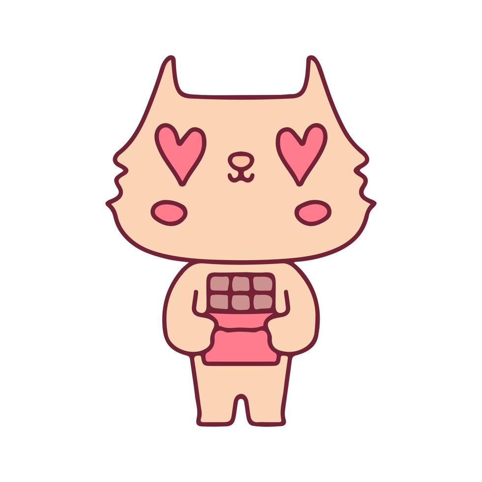 gato kawaii segurando a ilustração de chocolate. gráficos vetoriais para estampas de camisetas e outros usos. vetor