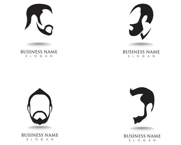 logotipo e símbolo do totó do cabelo preto da barba masculina vetor