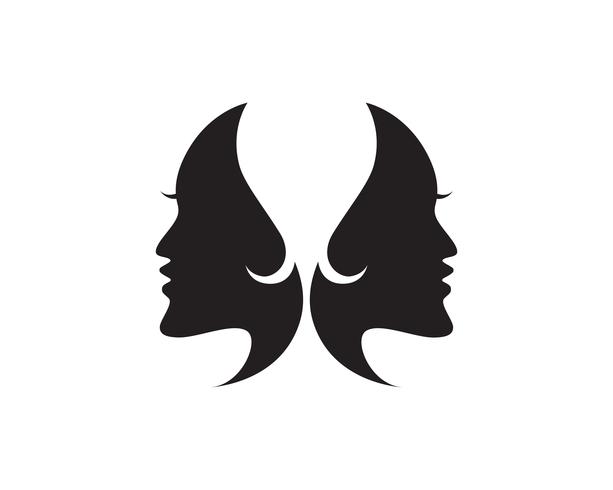 vetor de logotipo e símbolos de mulher e rosto de cabelo