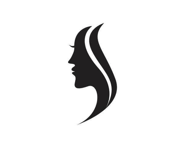 logotipo de mulher e rosto de cabelo e símbolos vetor