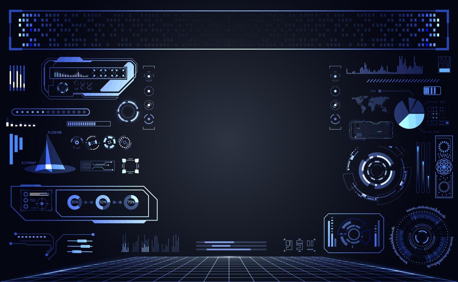 tecnologia abstrata ui conceito futurista hud interface elementos de holograma de gráfico de dados digitais, comunicação, computação e inovação de vitalidade de porcentagem de círculo em fundo de design futuro de alta tecnologia vetor