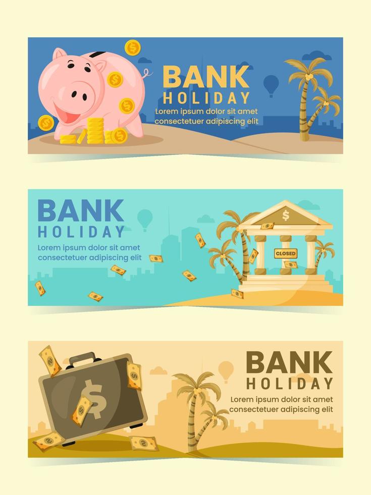 conjunto de banner de feriado bancário vetor