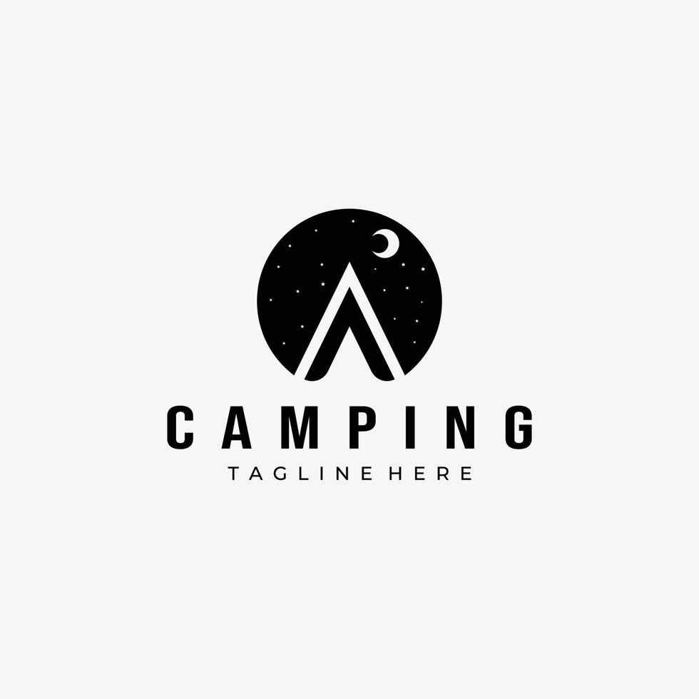 barraca noturna camping logotipo vector design ícone de ilustração vintage