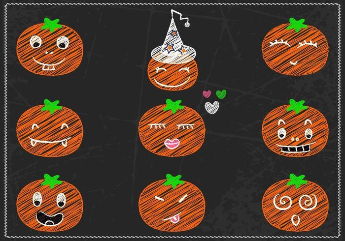 Pacote vetorial Jack-o-lantern desenhado por giz vetor