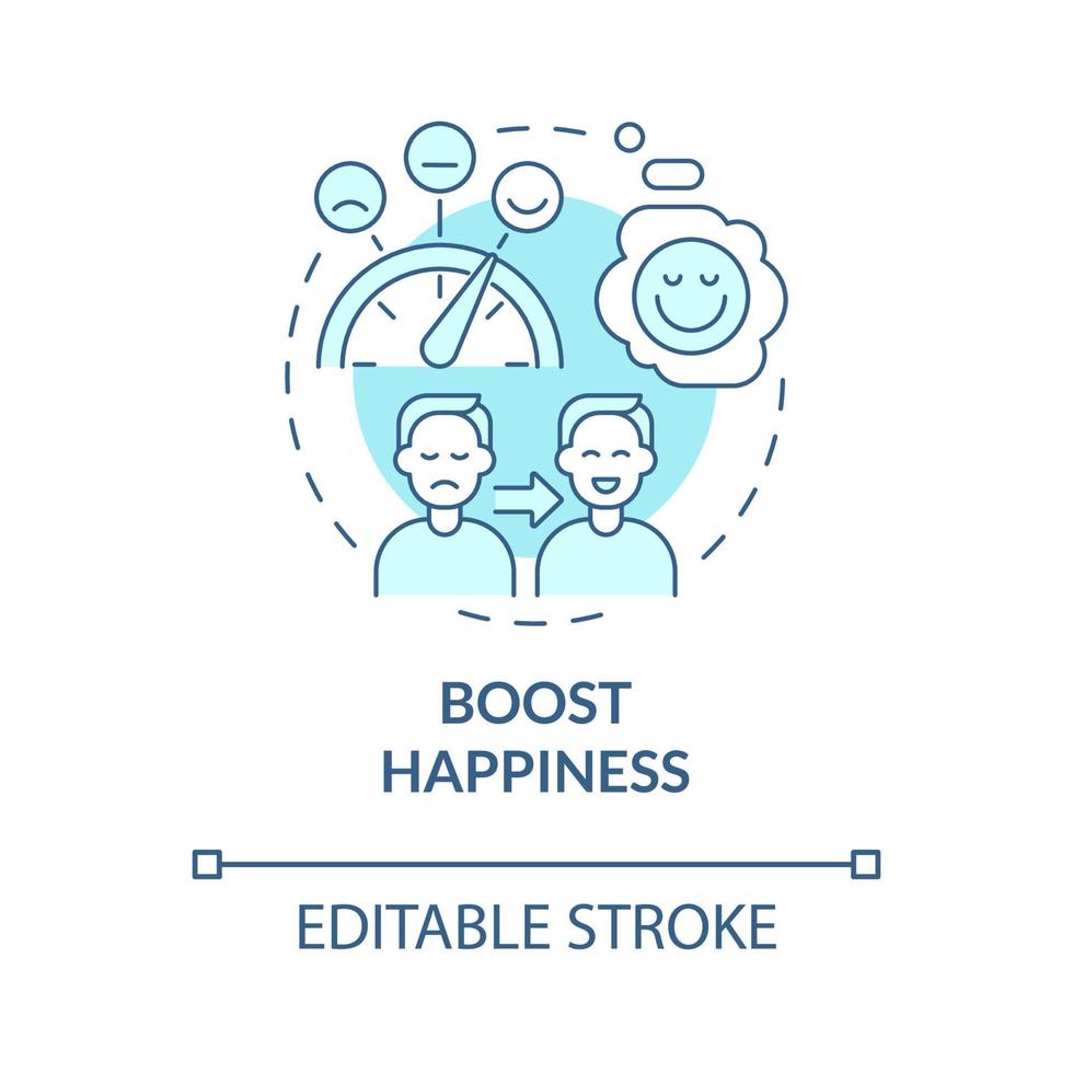 aumentar o ícone do conceito turquesa de felicidade. pense positivo. ilustração de linha fina de ideia abstrata de estilo de vida de bem-estar. desenho de contorno isolado. traço editável. roboto-medium, inúmeras fontes pró-negrito usadas vetor