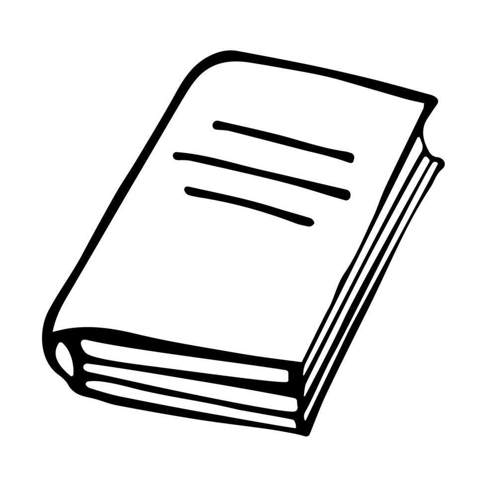 livro em estilo doodle. ilustração vetorial de livro didático isolada no fundo branco. símbolo do livro mundial e dia dos direitos autorais ou dia internacional do livro. logotipo do dicionário de desenho à mão vetor