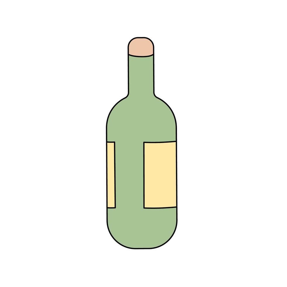 linda garrafa de champanhe ou vinho em estilo doodle. ilustração vetorial isolada no fundo branco. vinho espumante de desenho animado em cores vetor