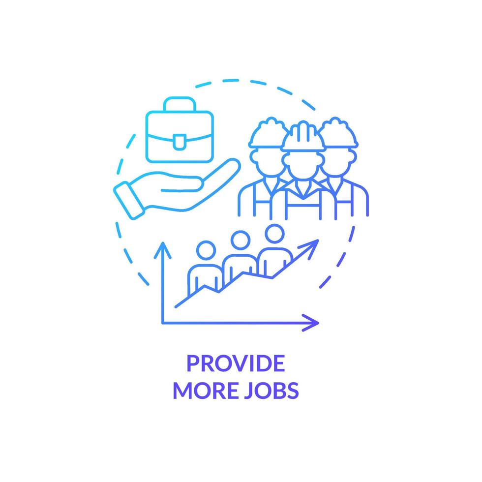 fornecer mais empregos ícone de conceito gradiente azul. oferecer novos postos de trabalho. economia de mercado vantagens idéia abstrata ilustração de linha fina. desenho de contorno isolado. inúmeras fontes pró-negrito usadas vetor