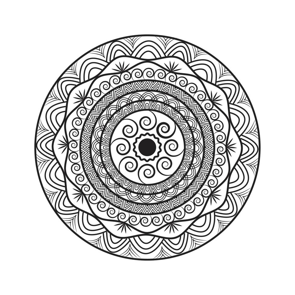 mandala étnica redonda preto e branco, ilustração vetorial em fundo branco vetor