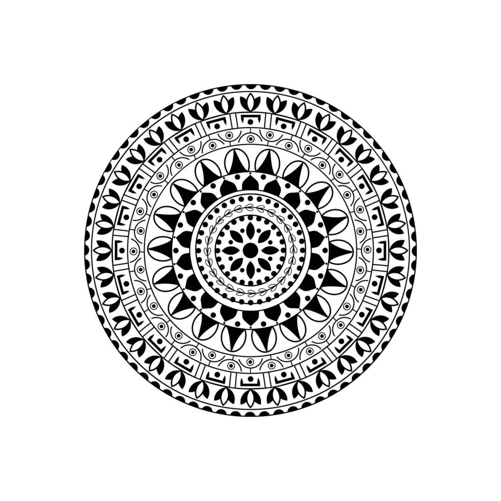 mandala étnica redonda preto e branco, ilustração vetorial no fundo branco. pode ser usado para colorir livro, cartão de felicitações, impressão de capa de telefone, etc. motivos islâmicos, árabes, paquistaneses, marroquinos e turcos. vetor