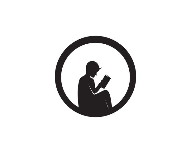 Logotipo do livro de leitura e preto da ilustração da silhueta dos símbolos. vetor