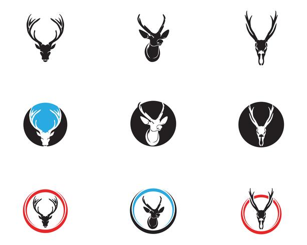 Head deer animals logo ícones de silhouete preto vetor