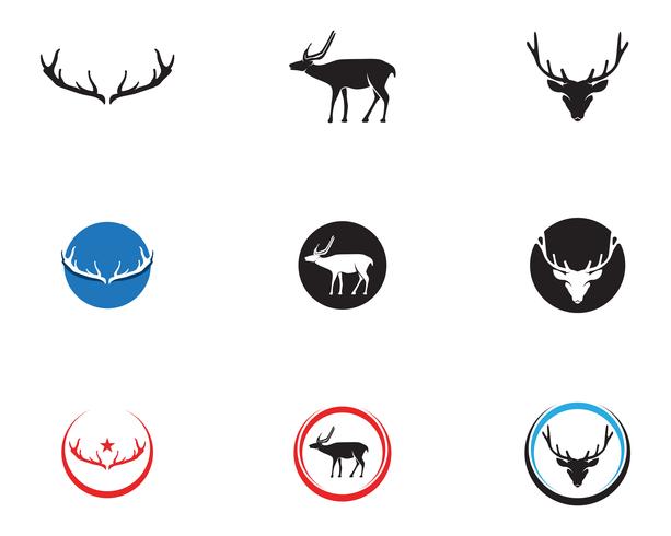 Head deer animals logo ícones de silhouete preto vetor