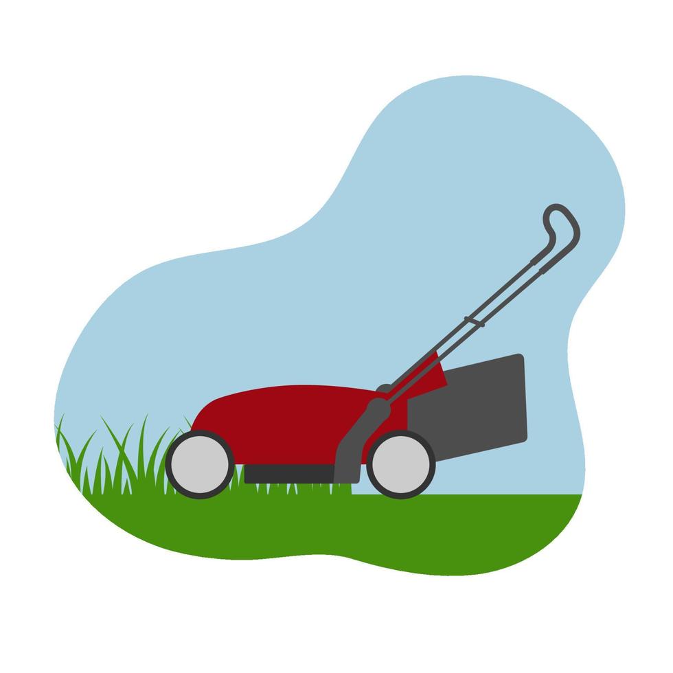 cortador de grama cortando grama verde. conceito de serviço de jardinagem. modelo para serviço de corte de grama vetor