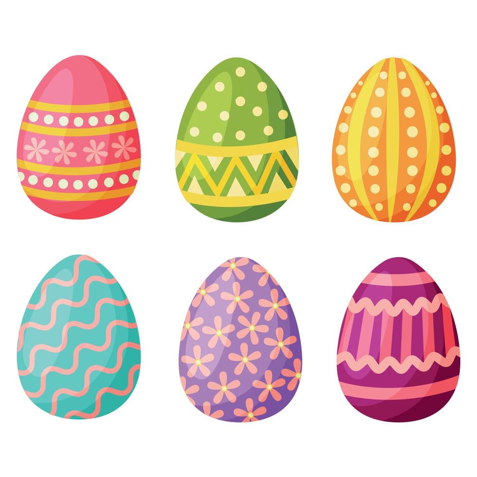 conjunto de vetores de seis ovos de páscoa. ovos de páscoa para férias de páscoa, elementos de design.