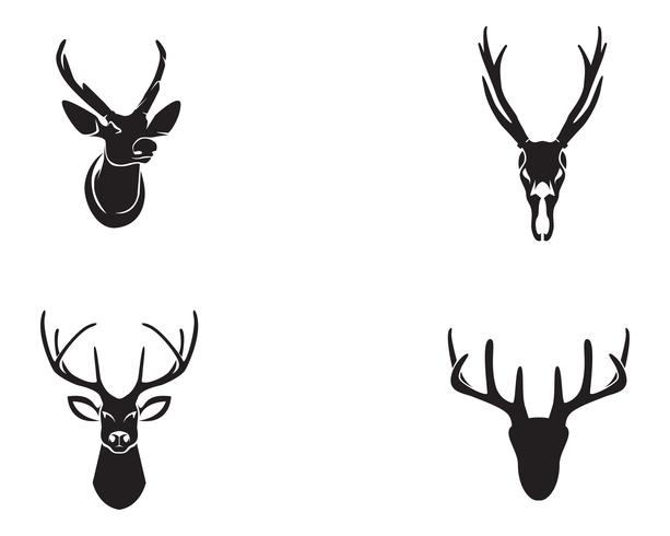 Head deer animals logo ícones de silhouete preto vetor