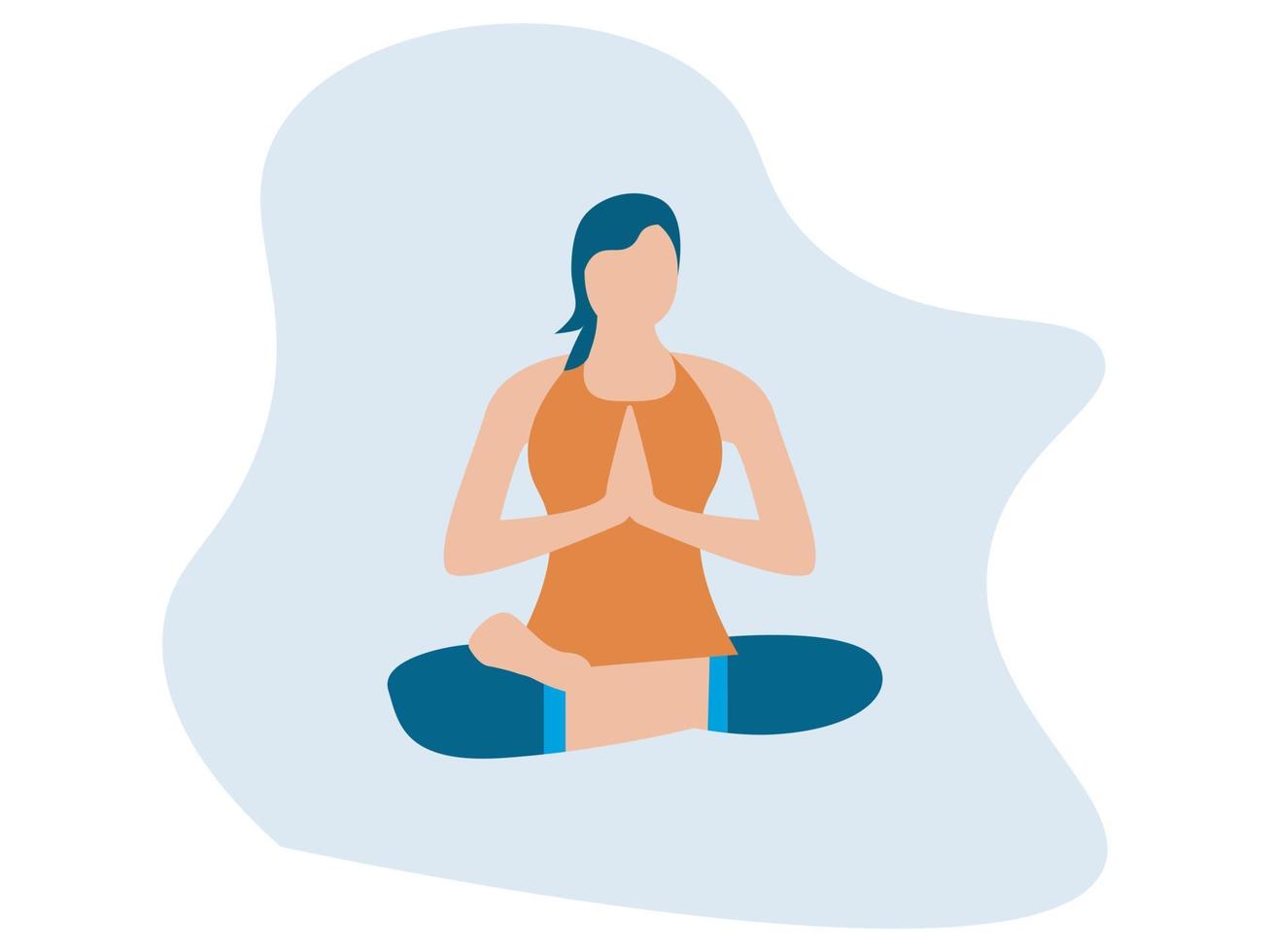 conceito de ioga de negócios. empresária meditando, gerenciamento de tempo, alívio do estresse e conceitos de resolução de problemas. mulher de negócios sentado e meditando. vetor