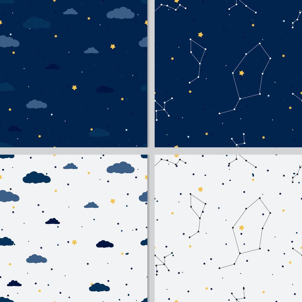 ilustração de vetores eps10 coleção mínima de padrão sem costura do céu noturno da galáxia