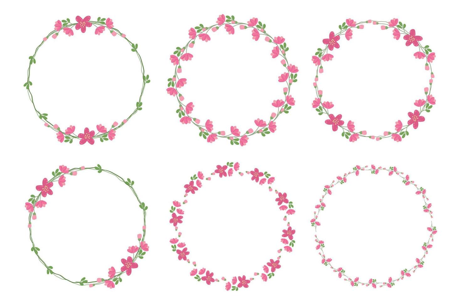 coleção de molduras de coroa de flores rosa mínimo estilo plano bonito para ilustração de vetores eps10 de dia dos namorados ou primavera