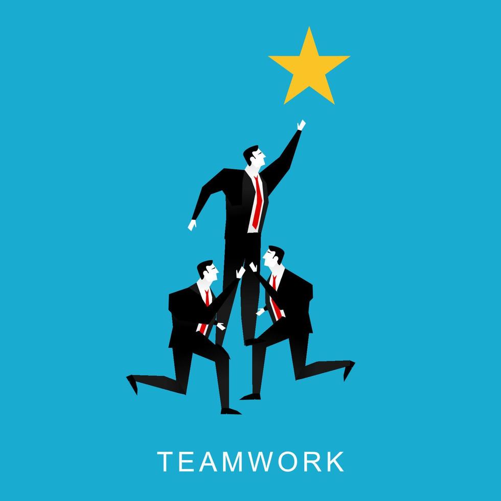 ilustração do conceito de cooperação ou trabalho em equipe. pirâmide de empresários de trabalho em equipe para alcançar a estrela. vetor
