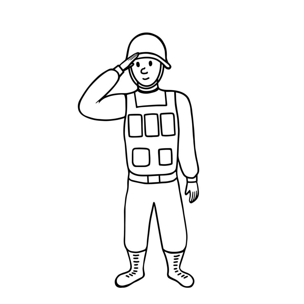 saudações do soldado. saudando o soldado do exército. ilustração para impressão, fundos, capas, embalagens, cartões, cartazes, adesivos, design têxtil e sazonal. isolado no fundo branco. vetor