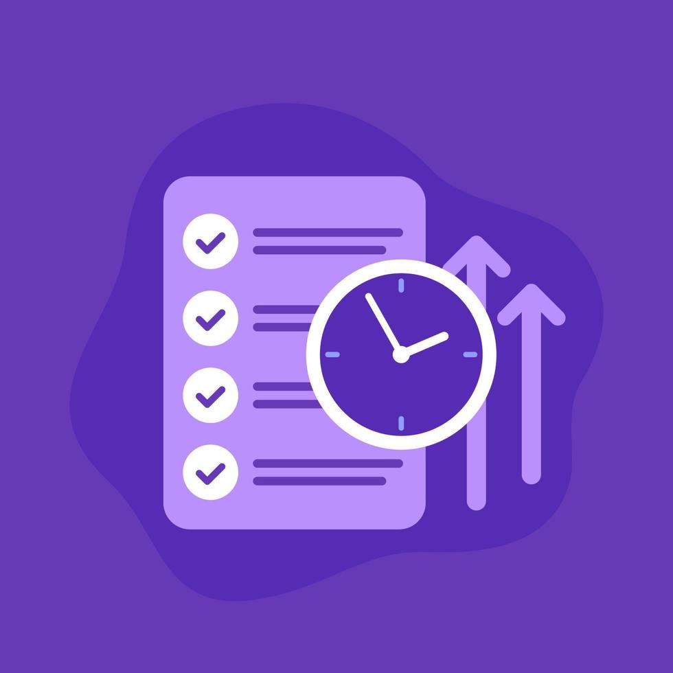 ícone de vetor de gerenciamento de tempo com lista de verificação e relógio