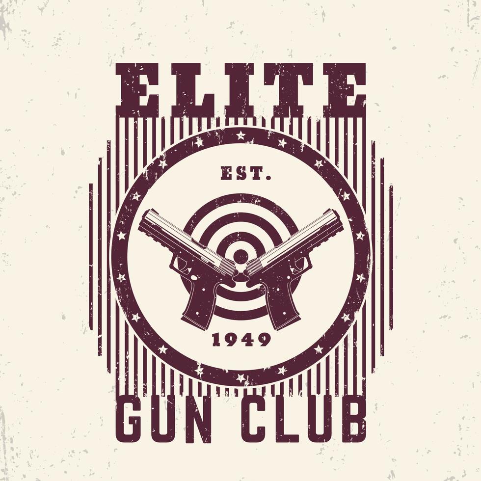 emblema vintage do clube de armas, estampa de t-shirt com pistolas e alvo vetor