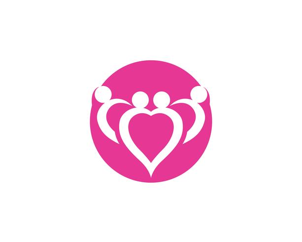 logotipo de cuidados de família de amor e modelo de símbolos vetor