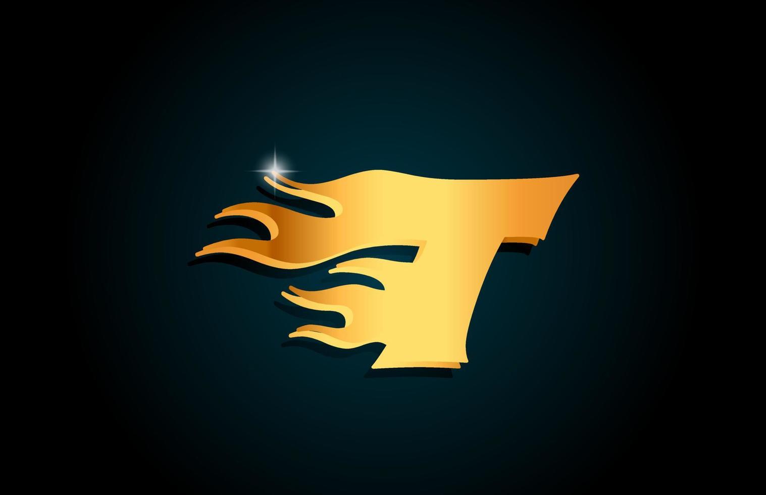 design de logotipo de ícone de letra do alfabeto ouro t. modelo criativo para negócios com chamas douradas vetor