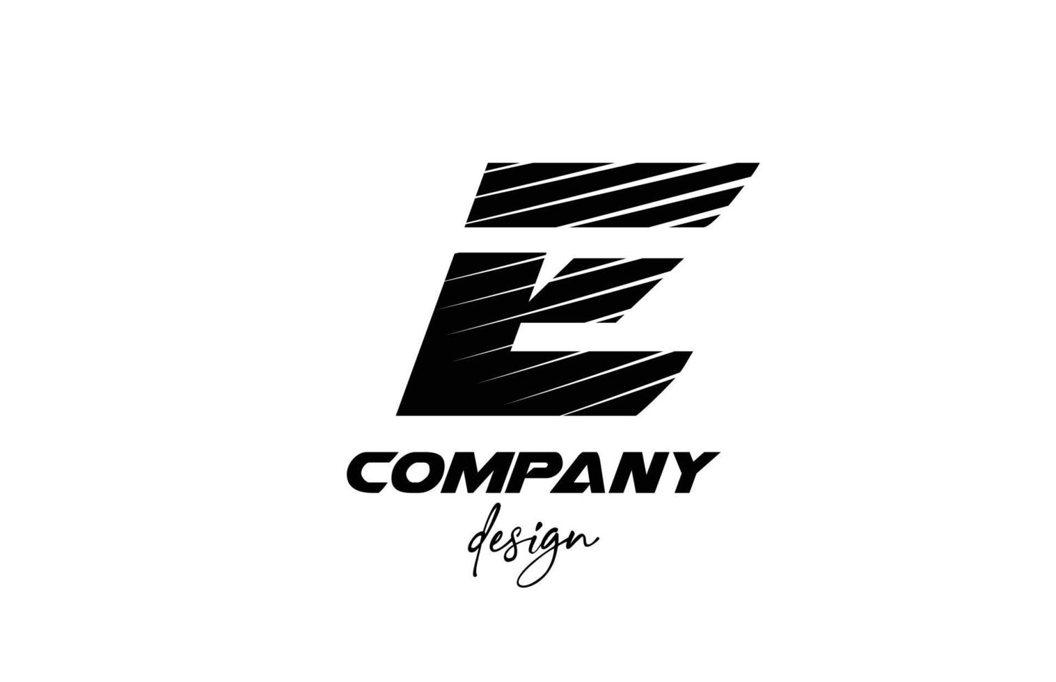 logotipo de ícone de letra do alfabeto branco e preto e. design criativo para empresa e negócios com estilo arrojado fatiado vetor