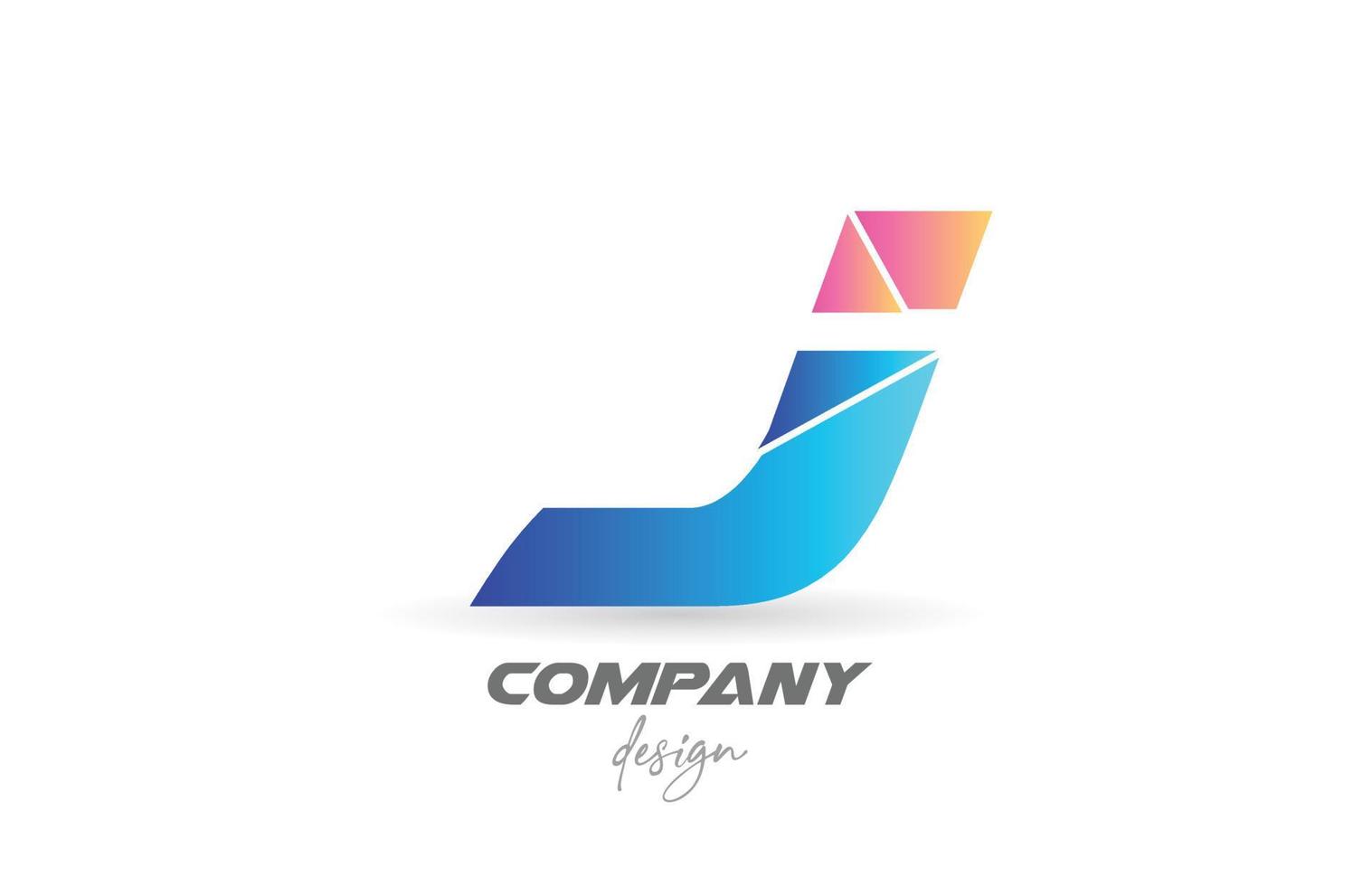 ícone colorido do logotipo da letra do alfabeto j com design fatiado e cores rosa azuis. modelo criativo para negócios e empresa vetor