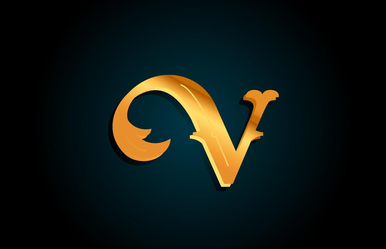ícone dourado do design do logotipo da letra do alfabeto v. modelo criativo para negócios ou empresa com cor amarela vetor
