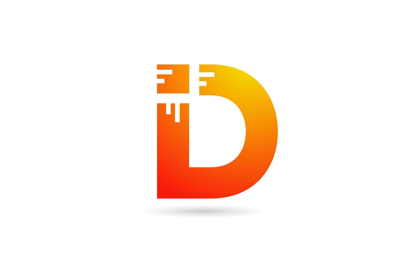 d ícone de design de logotipo de letra de alfabeto gradiente laranja. modelo criativo para negócios vetor